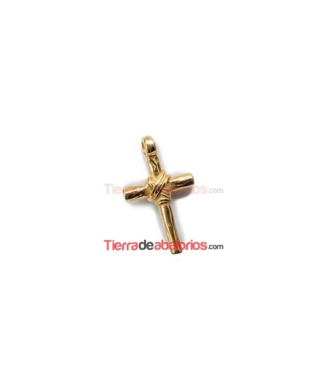 Cruz Colgante con Soga 40x24mm, Dorado