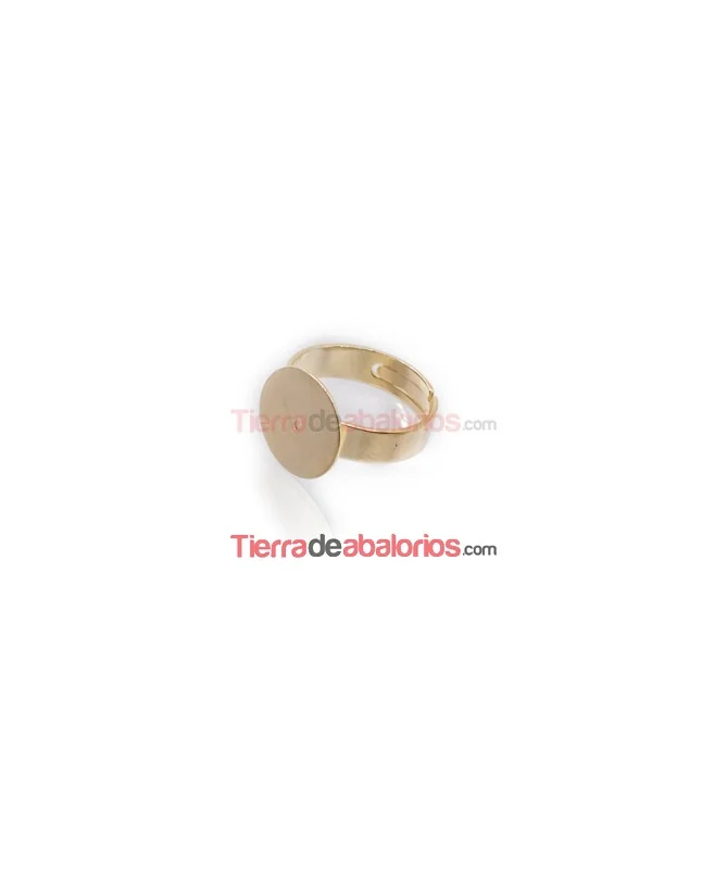 Anillo Ajustable Base Plana Redonda 14mm, Dorado