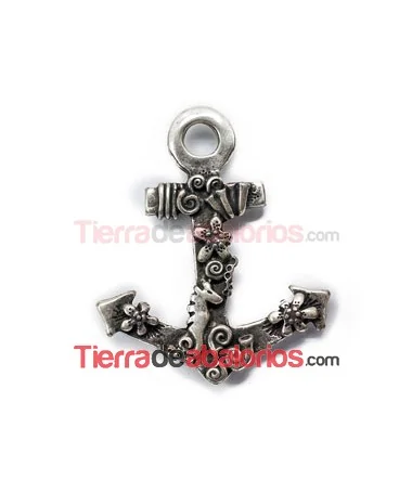 Colgante Ancla con Adornos Marinos 59x50mm, Plateada Colgante Ancla con Adornos Marinos 59x50mm