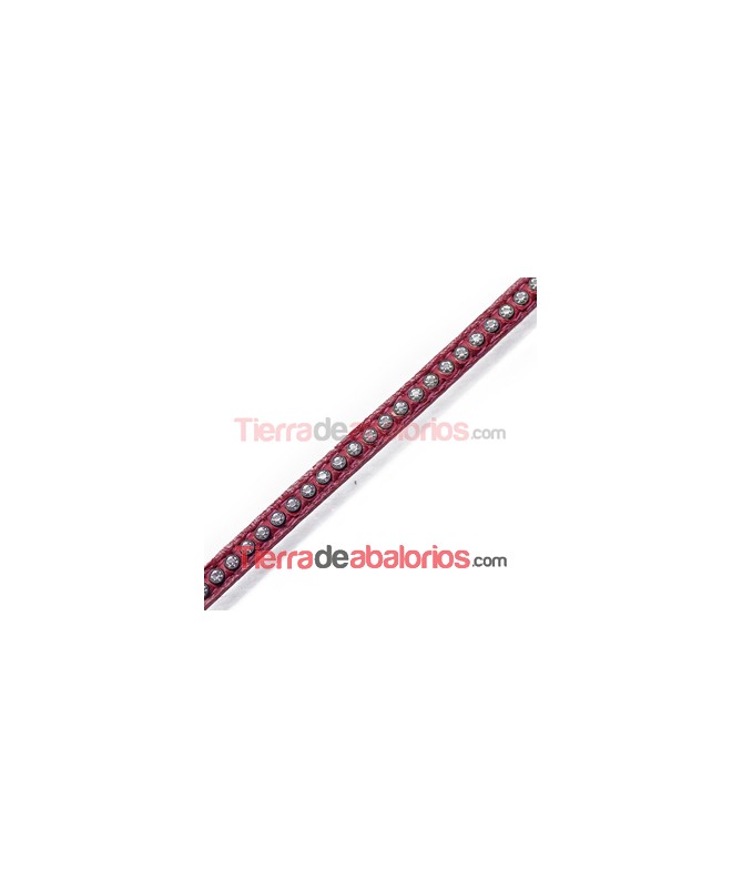 Tireta de Cuero 6mm Dark Red con Strass (1mt)