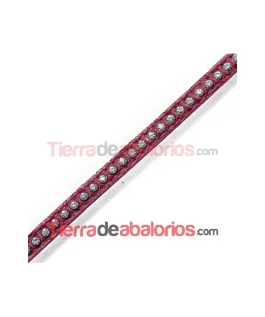 Tireta de Cuero 6mm Dark Red con Strass (1mt) Tireta de Cuero 6mm Dark Red con Strass (1mt)
