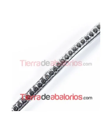 Tireta de Cuero 6mm Plateada con Strass (20cm)