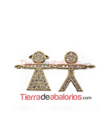 Conector Niño y Niña 27x13,5mm con Circonitas, Baño Oro Conector Niño y Niña 27x13,5mm con Circonitas, Baño Oro