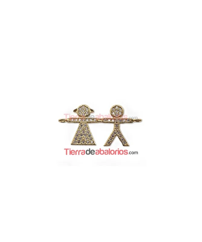 Conector Niño y Niña 27x13,5mm con Circonitas, Baño Oro