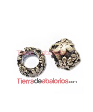 Bola Rondel con Flores 9x7mm Agujero 5mm Oro Viejo