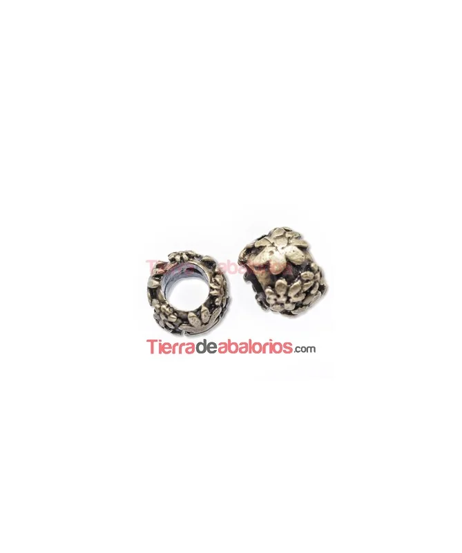 Bola Rondel con Flores 9x7mm Agujero 5mm Oro Viejo
