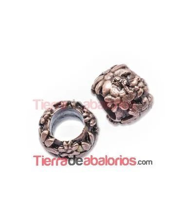 Bola Rondel con Flores 9x7mm Agujero 5mm Cobre