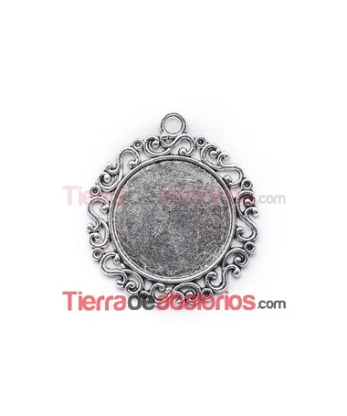 Base para Camafeo 38mm con Anilla, Plateado