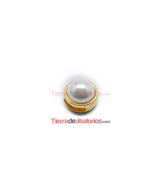 Pasador 14mm Agujero 10x2,6mm Dorado con Perla Blanca