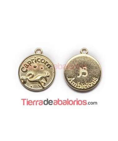 Medalla 17mm con Anilla, Capricornio - Dorada