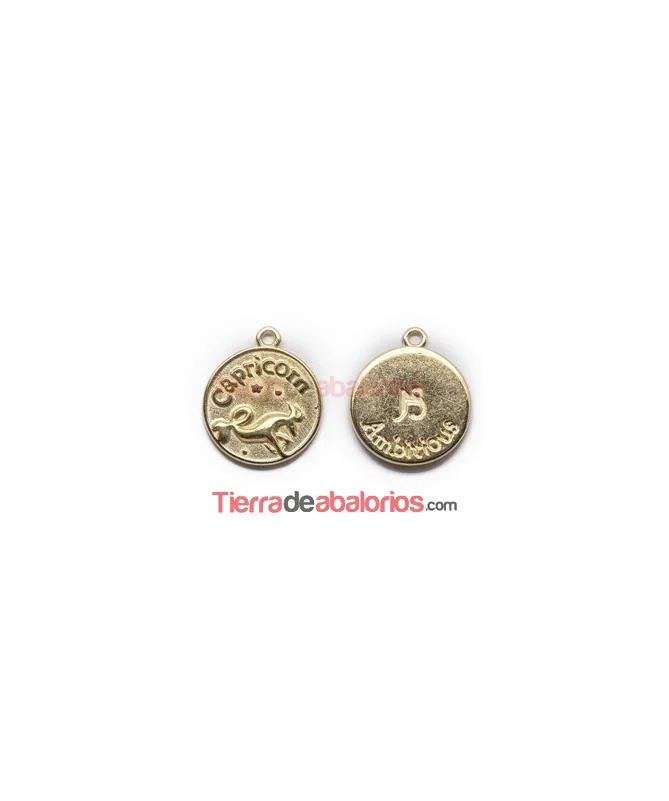 Medalla 17mm con Anilla, Capricornio - Dorada