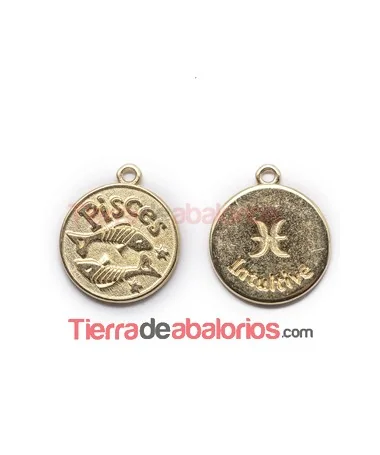 Medalla 17mm con Anilla, Piscis - Dorada