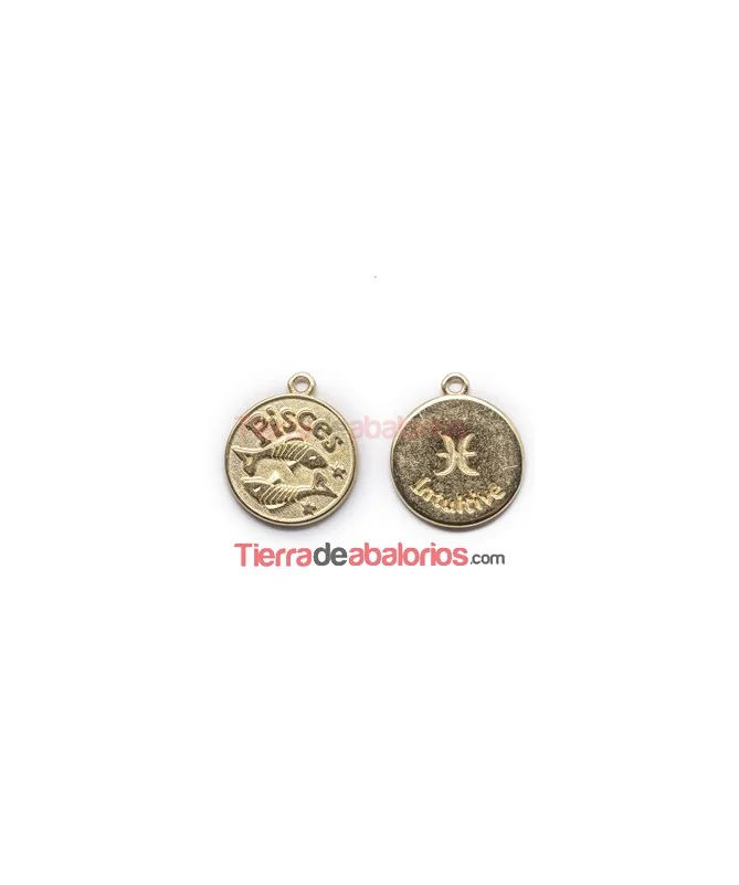Medalla 17mm con Anilla, Piscis - Dorada