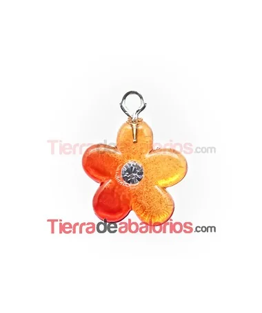 Colgante Flor Acrílica 14mm Rojo/Naranja con Swarovski
