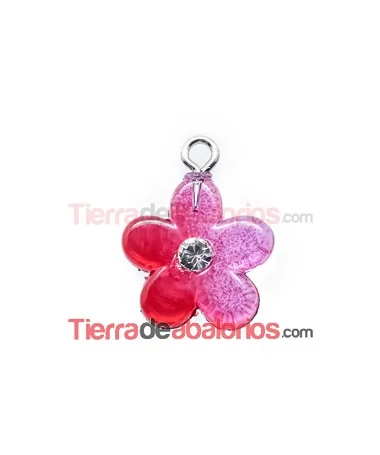 Colgante Flor Acrílica 14mm Fucsia Degradee con Swarovski