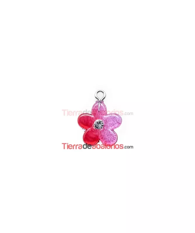 Colgante Flor Acrílica 14mm Fucsia Degradee con Swarovski