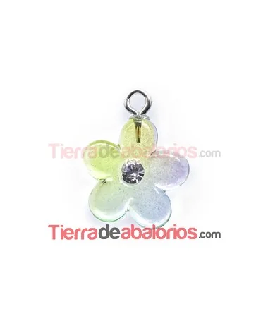 Colgante Flor Acrílica 14mm Verde Degradee con Swarovski