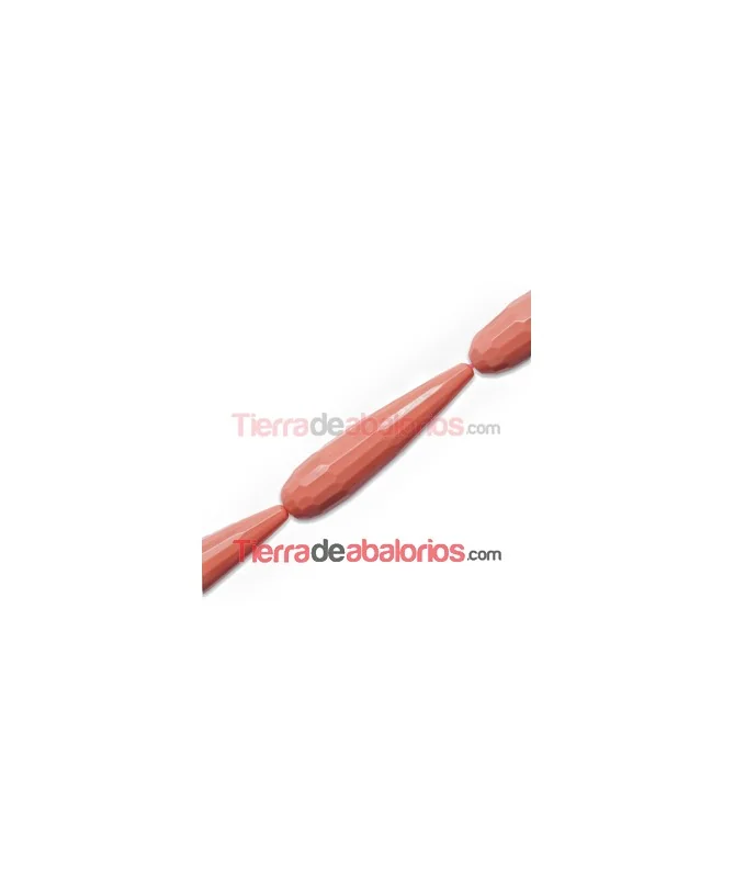 Agata Gota Facetada 40x10mm Agujero 1mm, Coral Agata Gota Facetada 40x10mm Agujero 1mm, Coral