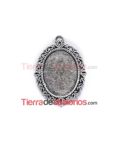 Base para Camafeo 37x27mm con Anilla, Plateado Base para Camafeo 37x27mm con Anilla, Plateado