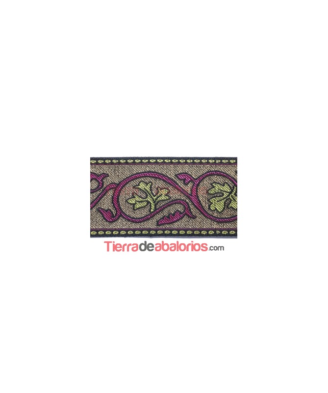 Tapa Costuras 50mm Hojas - Dorado, Berenjena y Verde Oliva