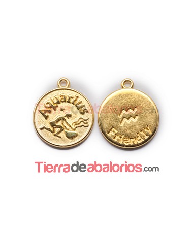 Medalla 17mm con Anilla, Acuario - Dorada