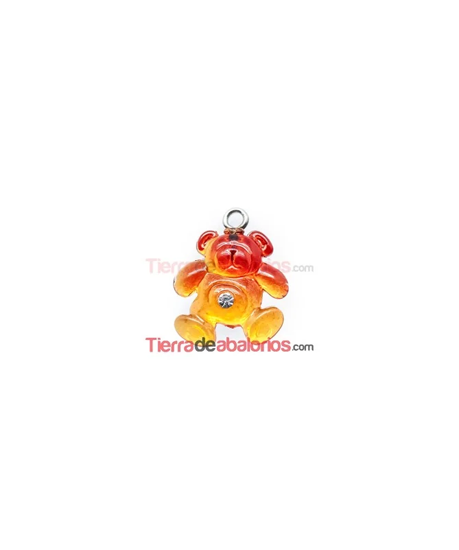 Colgante Osito Acrílico 16x15mm Rojo/Naranja con Swarovski