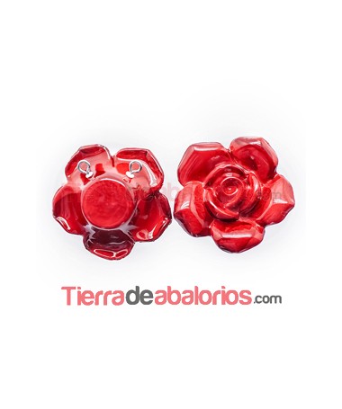 Colgante Flor Acrílica 32mm Rojo Carmin