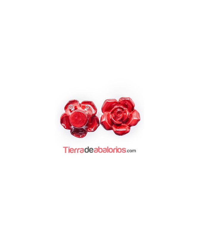 Colgante Flor Acrílica 32mm Rojo Carmin
