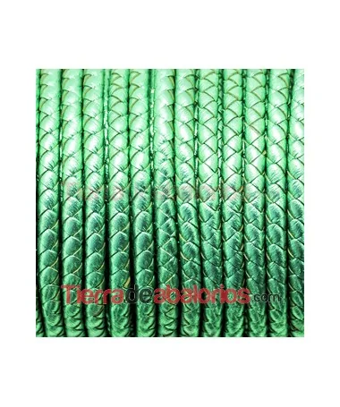 Cuero Trenzado Sintético 5mm, Hueco 1,3mm, Verde Metalizado