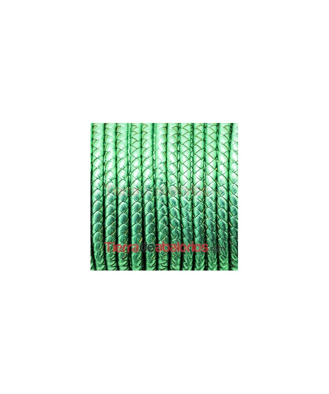 Cuero Trenzado Sintético 5mm, Hueco 1,3mm, Verde Metalizado