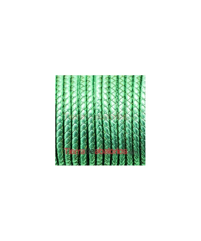 Cuero Trenzado Sintético 5mm, Hueco 1,3mm, Verde Metalizado