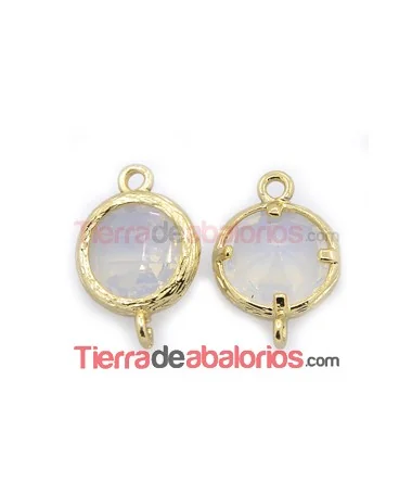 Conector Cristal Facetado 18x12mm Blanco Opalino, Dorado