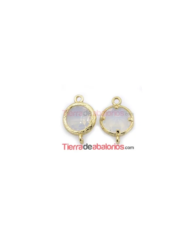 Conector Cristal Facetado 18x12mm Blanco Opalino, Dorado