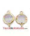 Conector Cristal Facetado 18x12mm Blanco Opalino, Dorado