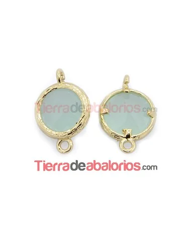 Conector Cristal Facetado 18x12mm Verde Opalino, Dorado