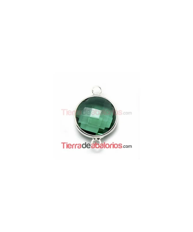 Conector Cristal Facetado 20x13mm Verde Esmeralda, Plateado