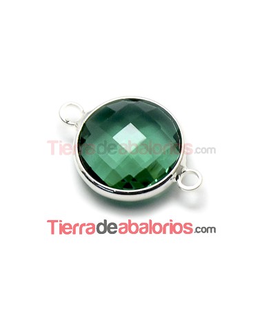 Conector Cristal Facetado 20x13mm Verde Esmeralda, Plateado
