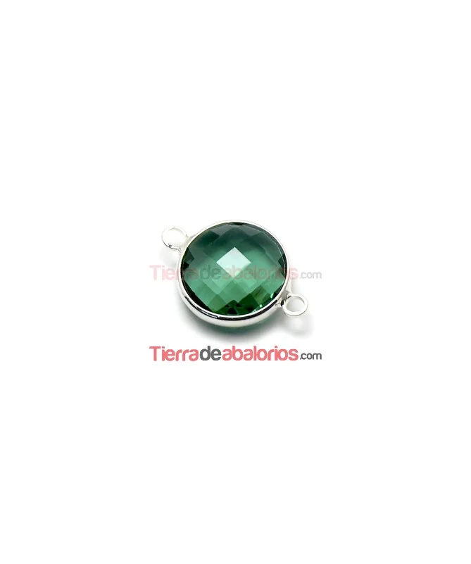 Conector Cristal Facetado 20x13mm Verde Esmeralda, Plateado