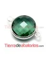 Conector Cristal Facetado 20x13mm Verde Esmeralda, Plateado