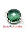 Conector Cristal Facetado 20x13mm Verde Esmeralda, Plateado