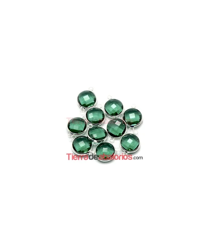 Conector Cristal Facetado 20x13mm Verde Esmeralda, Plateado