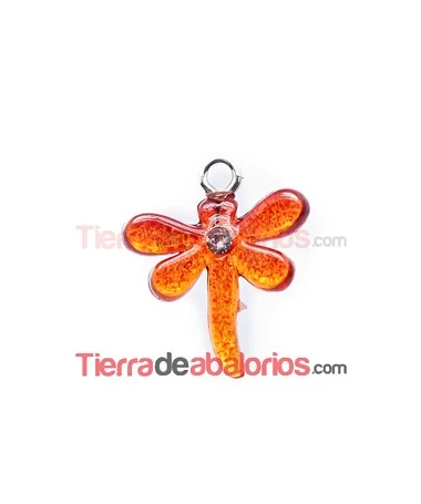 Colgante Libelula Acrílica 16mm Rojo/Naranja con Swarovski
