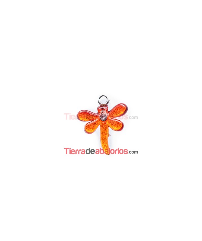 Colgante Libelula Acrílica 16mm Rojo/Naranja con Swarovski