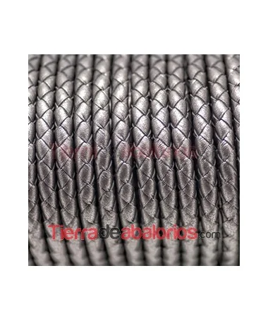 Cuero Trenzado Sintético 5mm Plata Vieja Metalizada Cuero Trenzado Sintético 5mm Plata Vieja Metalizada