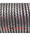 Cuero Trenzado Sintético 5mm Plata Vieja Metalizada