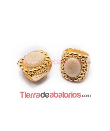 Entrepieza Regaliz 16x12mm Dorada con Cabujón Beige