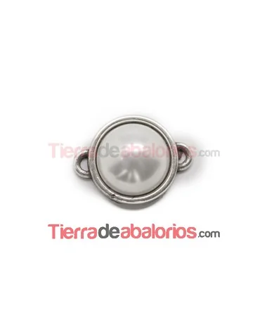 Conector con Perla 18x13mm, Plateada Conector con Perla 18x13mm, Plateada