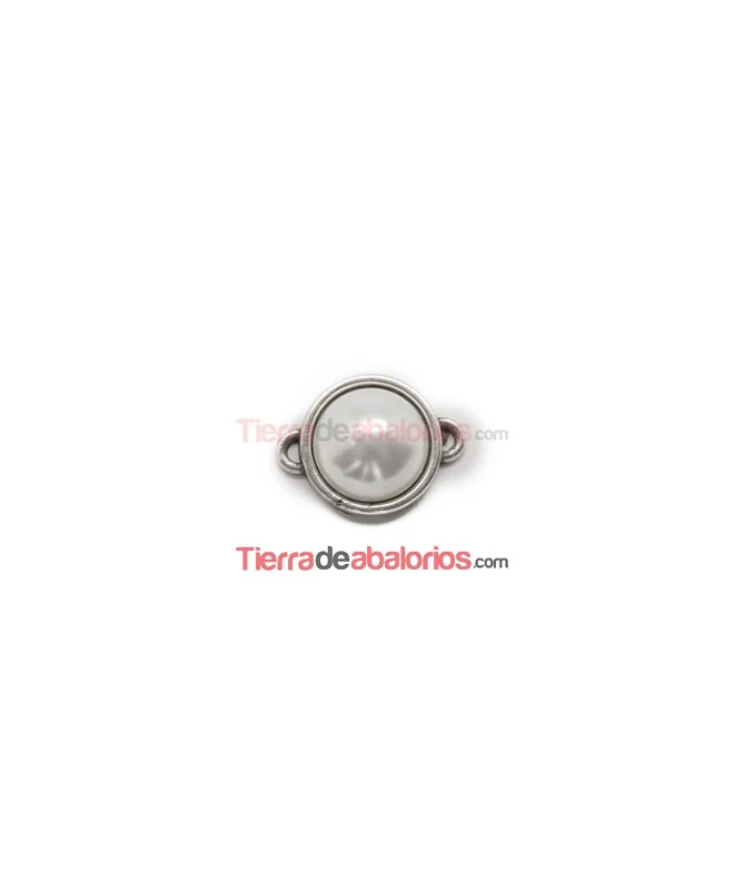 Conector con Perla 18x13mm, Plateada Conector con Perla 18x13mm, Plateada