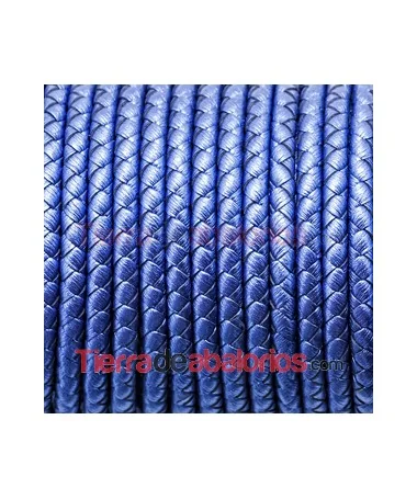 Cuero Trenzado Sintético 5mm, Hueco 1,3mm, Azul Metalizado
