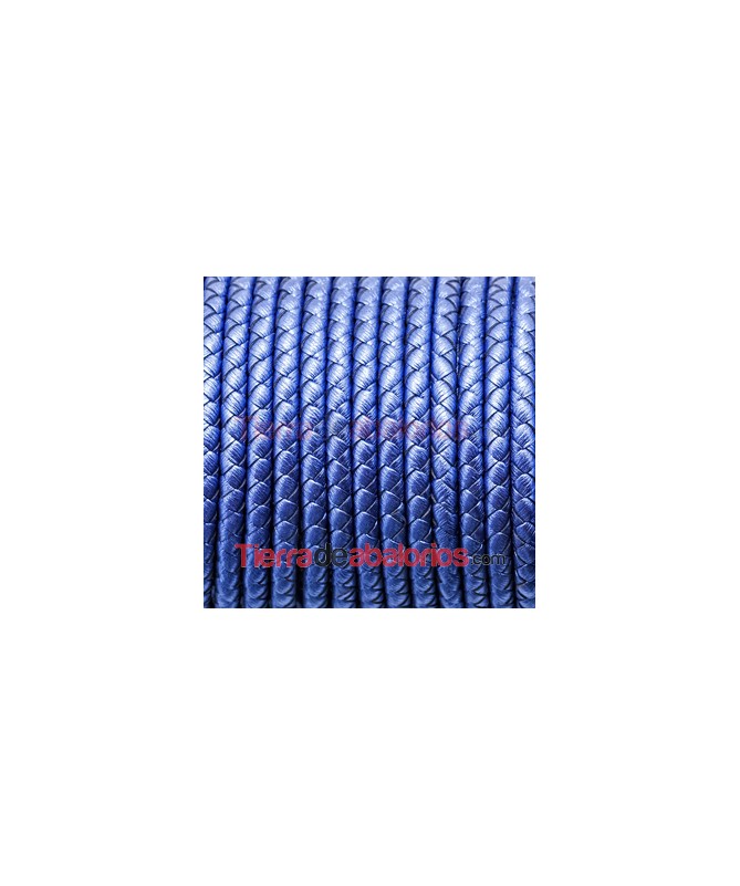 Cuero Trenzado Sintético 5mm, Hueco 1,3mm, Azul Metalizado